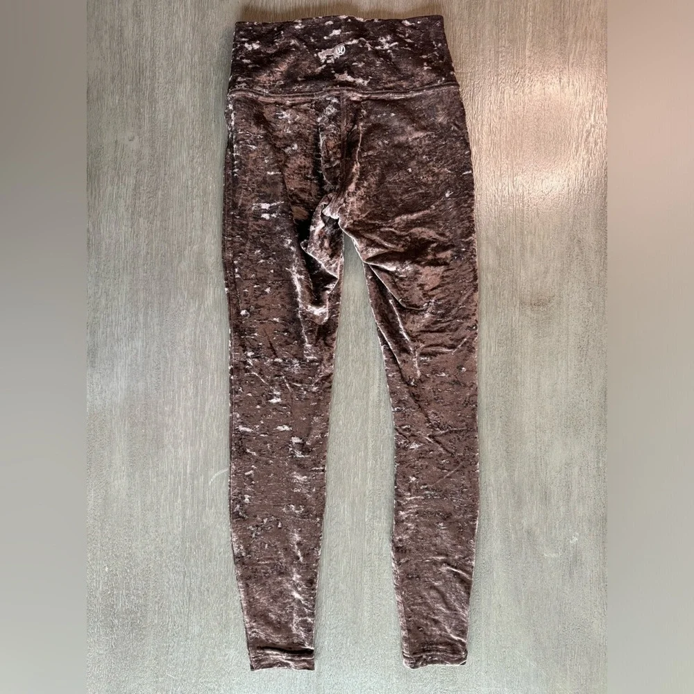 Lululemon Crushed Velvet Brown Wunder Under Leggings 6